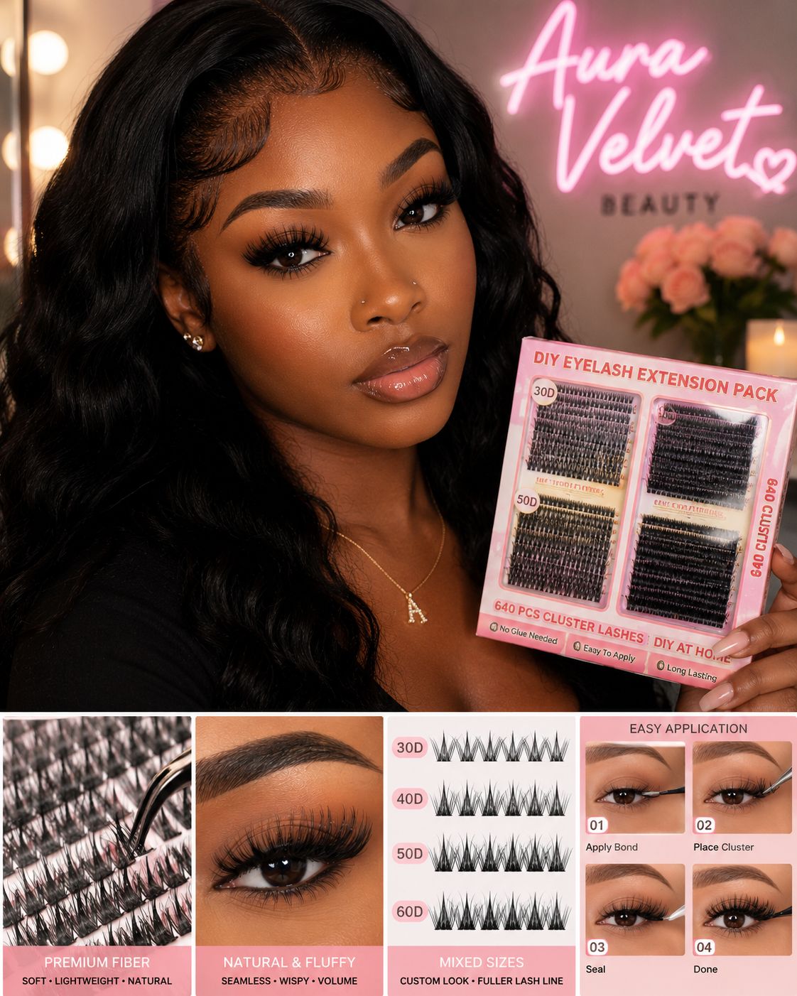Aura Velvet 640-Piece DIY Cluster Lash Kit