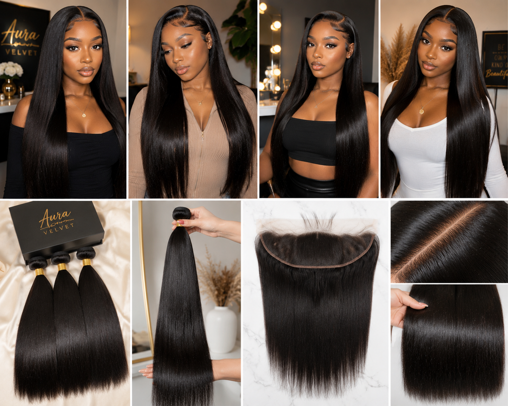 Straight Human Hair 3 Bundles with 13x4 HD Lace Frontal